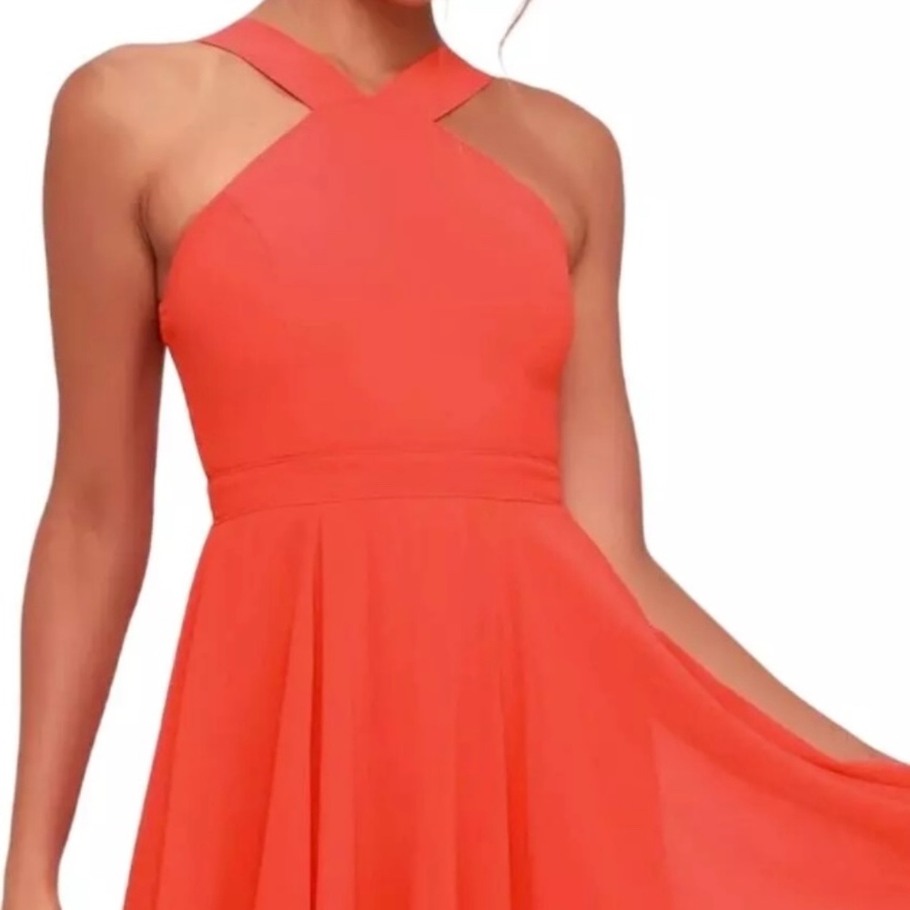 Lulus Forevermore Coral Red Skater Dress